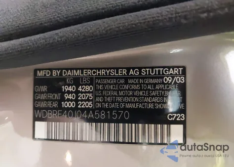 2004 Mercedes-Benz C 230 Kompressor Sport/Sport z USA, uszkodzony, nr VIN WDBRF40J04A581570